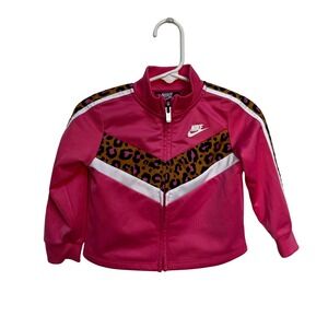 Nike Baby Girl's Track Jacket Pink Leopard Print Full Zip White Stripes 18M‎